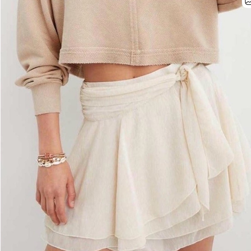 aerie Cream Layered Mini Skirt with Side Tie